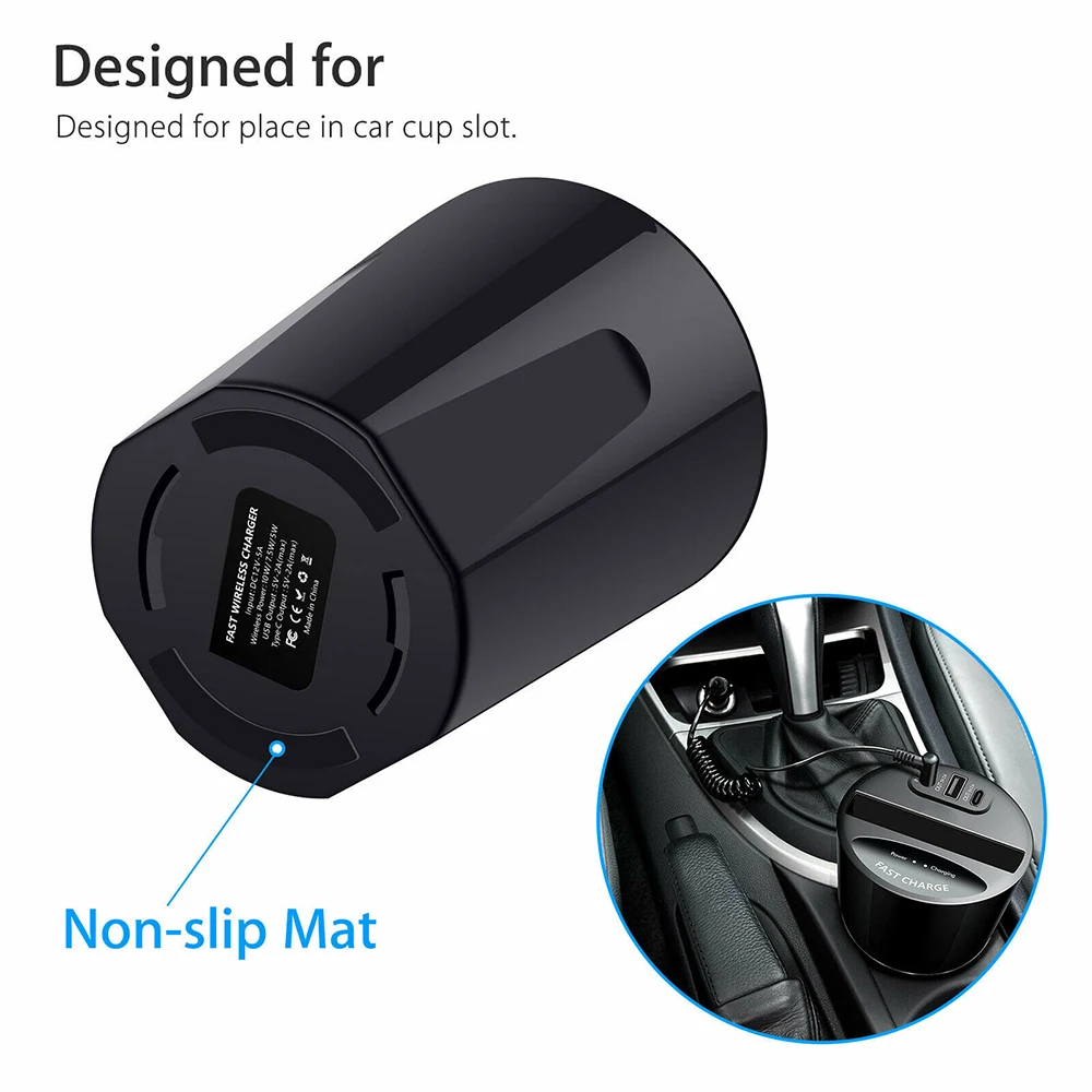 10W car Wireless Charger Cup with USB Output voor for iPhone XS MAX/XR/X/8 SAMSUNG Galaxy s9/S8/S7/S6/Note8/Note5