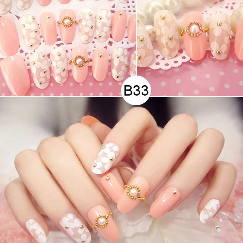 B33 Лучшие 24 шт./компл. Мульти типы накладные ногти Топ отделка искусство оформления ногтей декор для невесты свадьба QQ99 - Цвет: B33