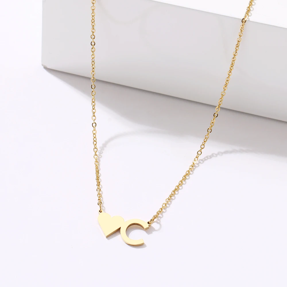 CACANA Fashion Tiny Heart Dainty Initial Letter Name Choker Stainless Steel Necklace For Women Pendant Jewelry Accessories Gift