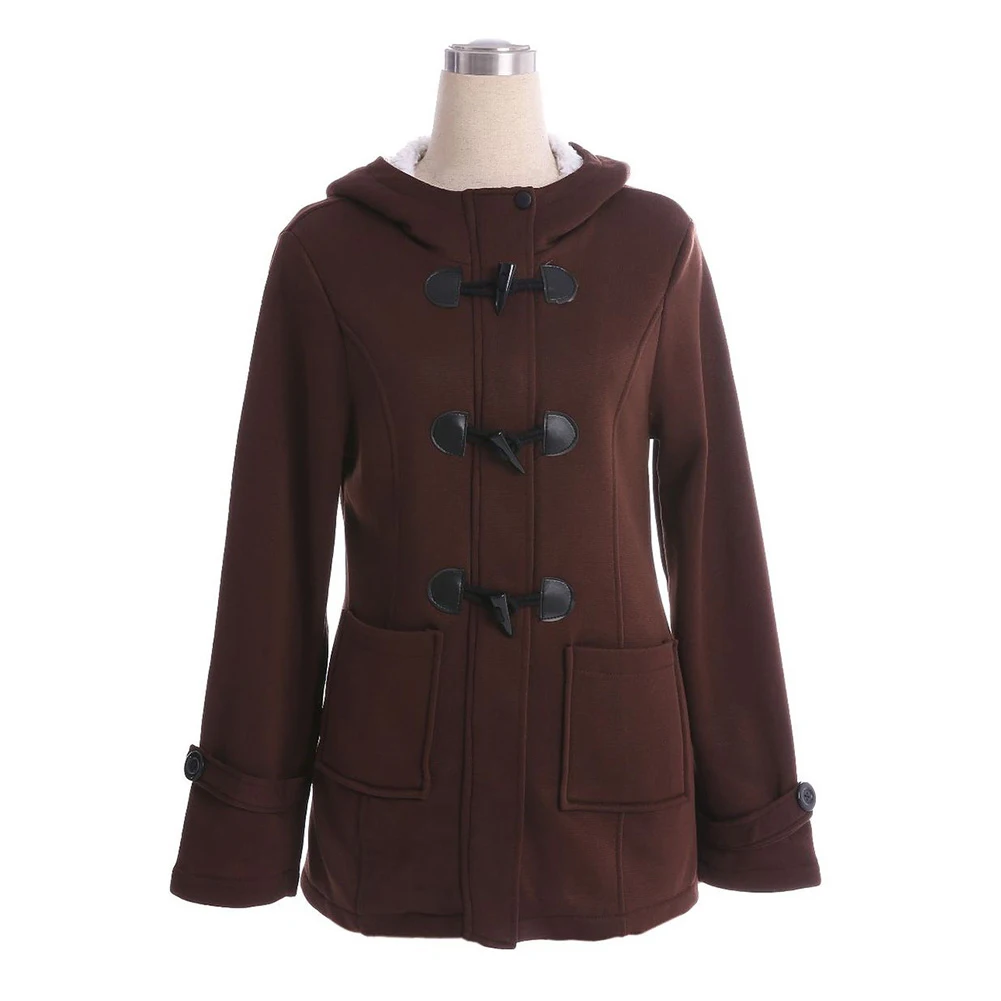 Зимнее модное женское однотонное пальто с капюшоном и пряжкой размера плюс