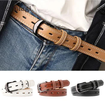 

105cm Retro Female Belt Red Black Brown White Women Leather Belt Metal Buckle Jeans Pants Belts ceinture femme pasek damski