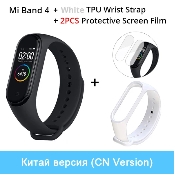 Xiaomi mi-браслет 4 смарт-браслет 3 AMOLED цветной экран mi Band 4 пульсометр фитнес Bluetooth Спорт 50 атм водонепроницаемый смарт-браслет - Цвет: CN Add White Strap