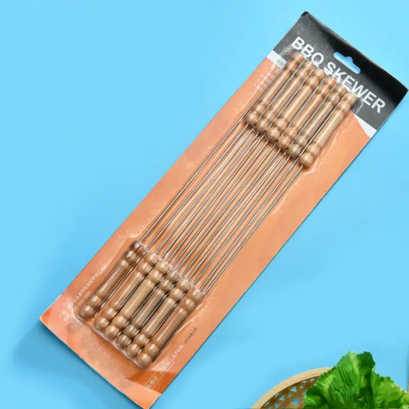 Barbecue Skewers 12pcs/set Reusable BBQ Skewers With Wooden Handle 30CM Barbecue Needle