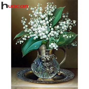 

Huacan Full Square&Round Diamond Painting Flower 5d DIY Diamond Embroidery Decoration Home Art Kit