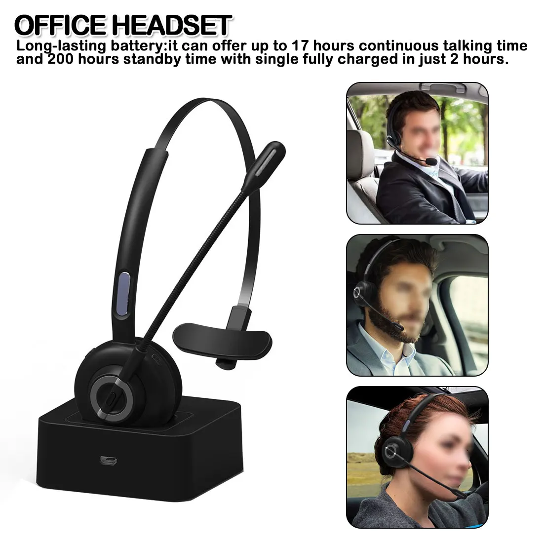 

Bluetooth V4.1 Wireless Over Head Headset Truck Driver Headphones Hands-free Call Earphone With Mic For Call Center Office