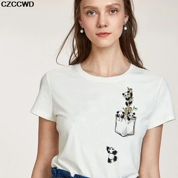 

Women Clothes White T Shirt Streetwear Casual Fashion Panda Kawaii Tshirt Harajuku Animal Print Female T-shirt Short Sleeve Tops