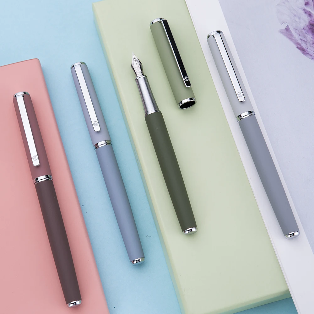 

HongDian 523 Metal Fountain Pen Matte Barrel Morandi Season Color Iridium Fine Nib 0.4mm Ink Pen Office Business Writing Gift