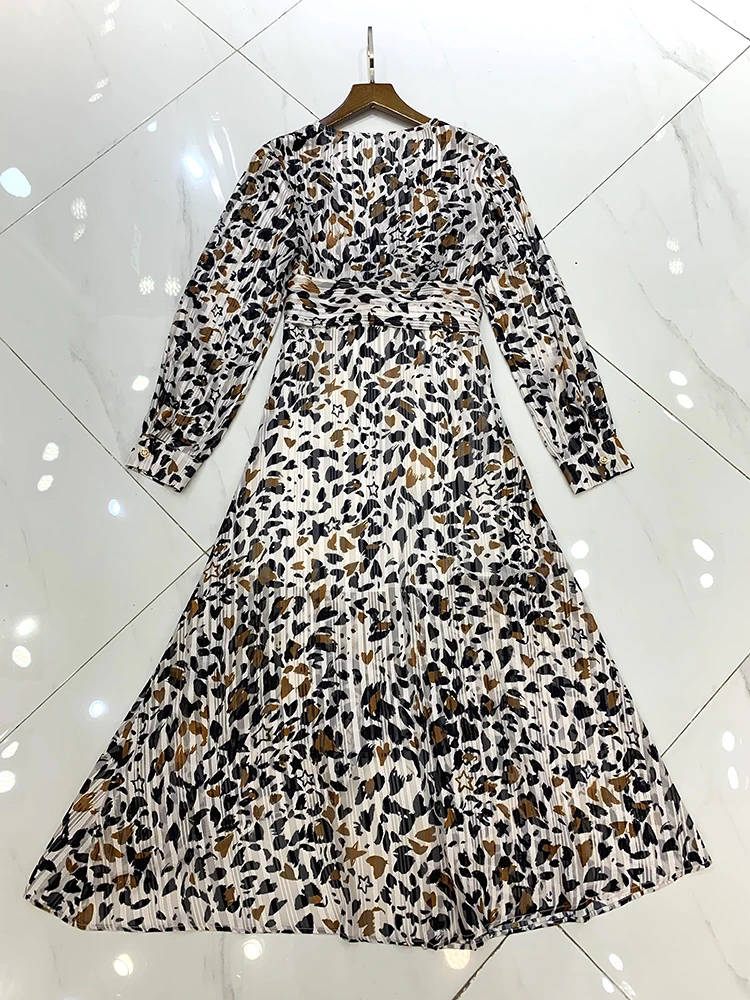 VERDEJULIAY High Street style плиссированные платья с леопардовым принтом для женщин, весна, новинка, подиумное дизайнерское модное асимметричное платье миди