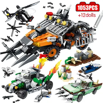 

1053pcs Military Black Hawk Troopers Building Blocks For City Police Helicopter Car Bricks Education Toys For Children