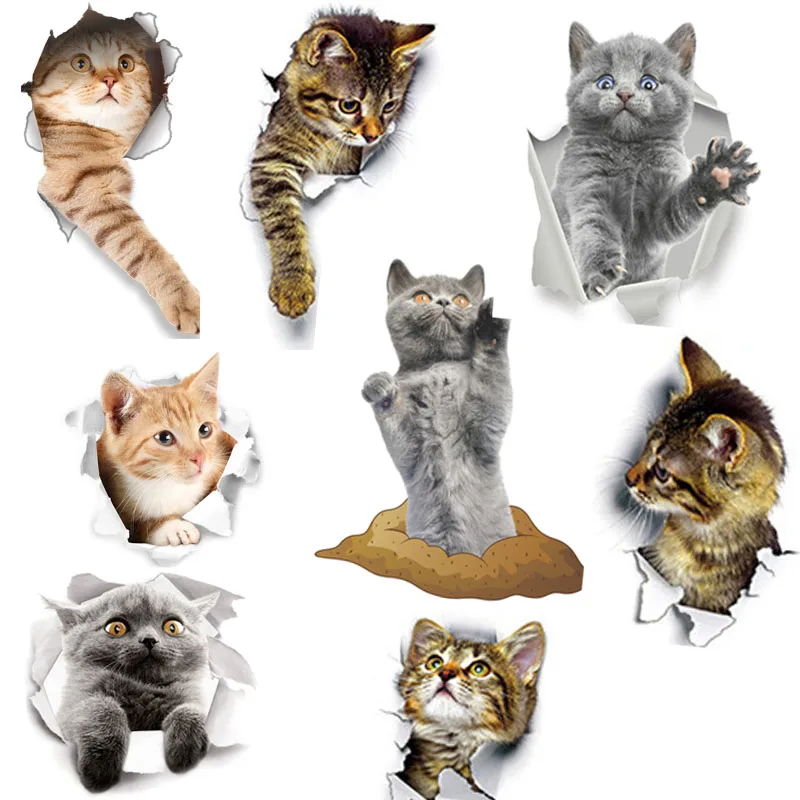 3d наклейки на стену с ярким отверстием для кошек и собак ванная комната туалет