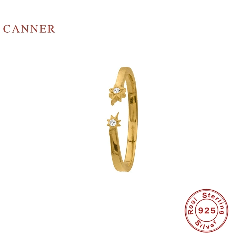

CANNER Octagonal Zircon Open Ring 100% 925 Sterling Silver Anillos Gold Rings For Women Luxury Fine Jewelry Wedding Rings Bague