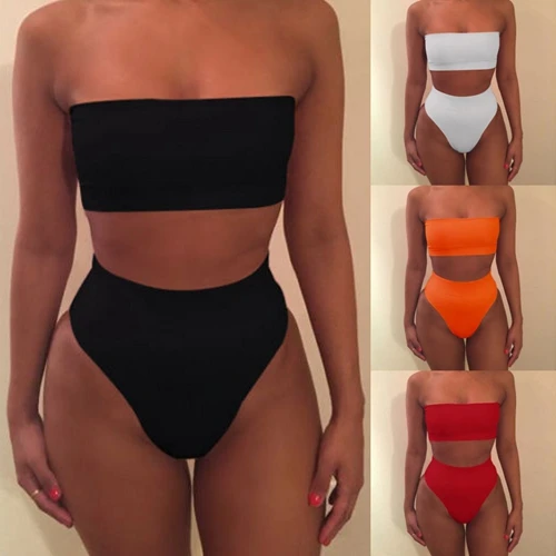 

High Waist Swimsuit 2019 Sexy Bikini Women Brazilian Pad Swimwear Push Up Bandeau Top Bottom Bikini Set