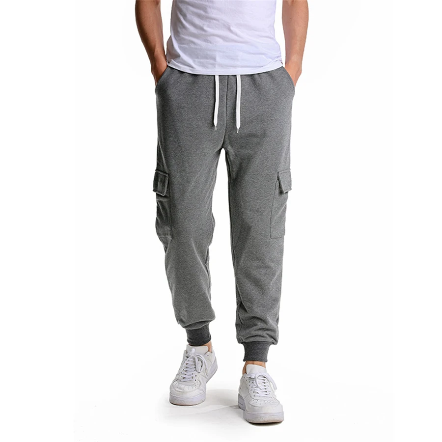 work casual pants FOJAGANTO Men's Casual Sports Sweatpants Multi-Pocket Four Seasons Jogging Pants Fashion Solid Color Sports Sweatpants Male casual work pants