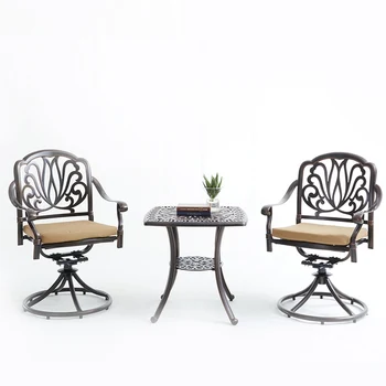 

Arm Dining Chairs Set Patio Outdoor Furniture Cast Aluminum Bistro Set With Swivel Arm Chair & Cushions