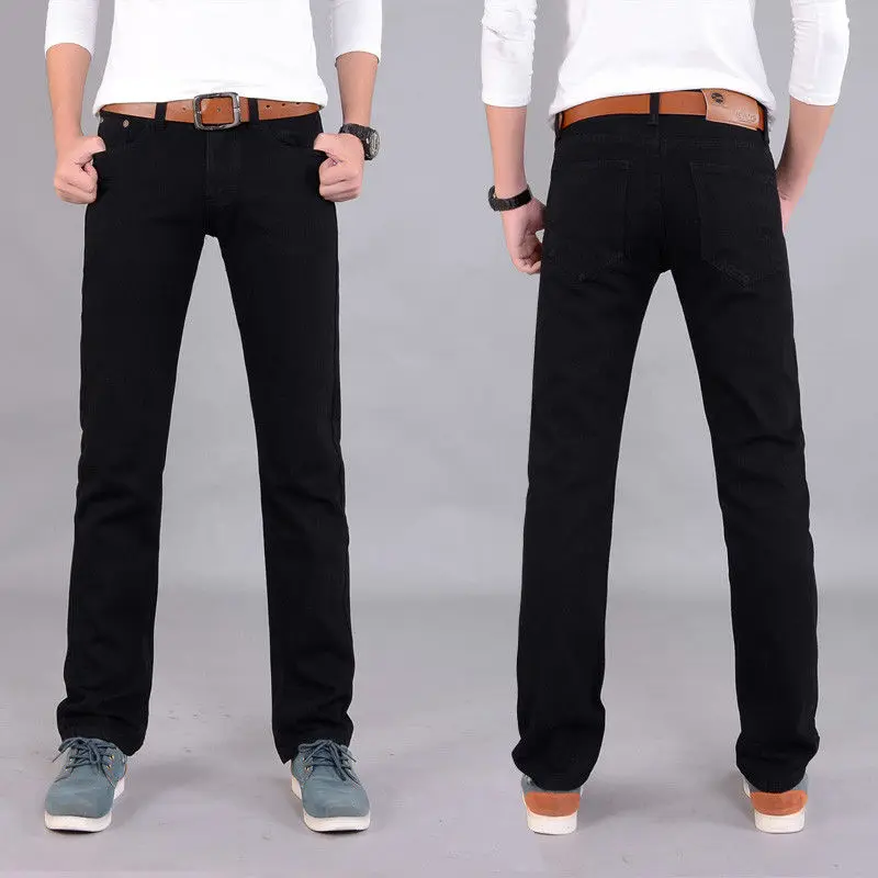 Черные повседневные зимние мужские джинсы, сильная джинсовая эластичная ткань, облегающий светильник, мужские брюки, низкая цена, горячая распродажа, мужские Модные джинсы