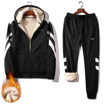 

New Men Set Fashion Brand Tracksuit Lined Thick Sweatshirt + Pants Sportswear Suit Male Winter Suit 11.29