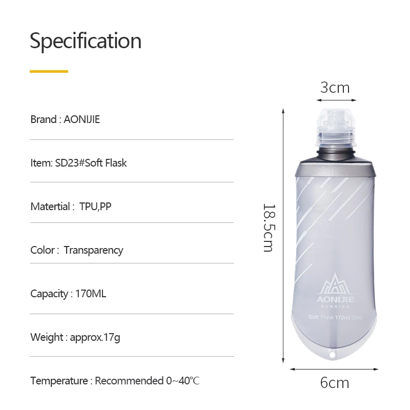 AONIJIE SD23 TPU Collapsible 170ML Sports Nutrition Energy Gel Soft Flask Water Bottle Reservoir Marathon Hydration Pack sports water bottle portable water bottle sports water bag