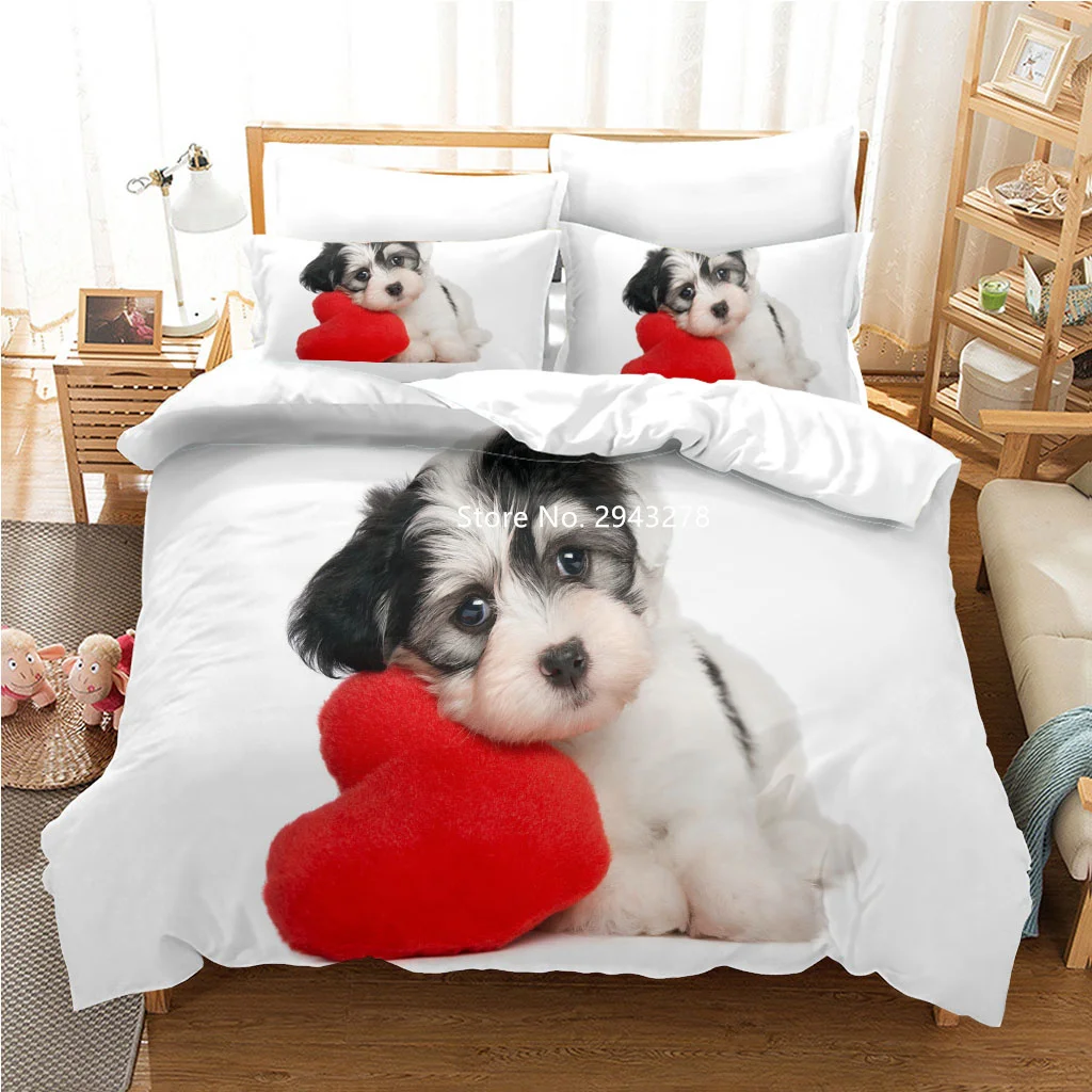 Cute Doggie Series Bedding Deluxe Full-size Duvet Covered Pillowcase Linen Adult Children Bedroom Decor with Colorful Print