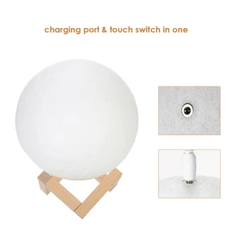 

Hot 9/10/12/14/15/18cm Diameter PLA USB Rechargeable Lamp Bedroom 3D Printing Moon 3-Colors Touch Sensor Light with Wooden Stand