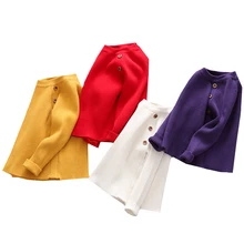 Пуловер для девочек; коллекция года; свитера для мальчиков; сезон весна; Новинка; вязаный свитер в рубчик для маленьких девочек; свитера для девочек; однотонная детская одежда ярких цветов