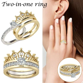 

925 Sterling Silver 2 In 1 Round Cut Crown Sound Ring FS99