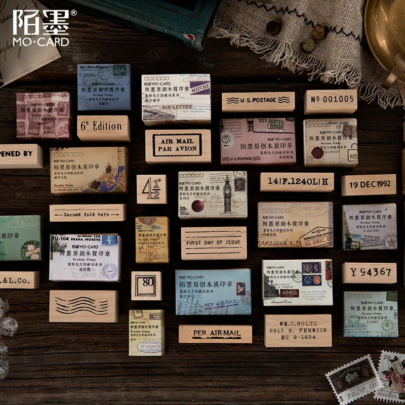 

Post Office Series Seal Stamp Retro Postmark Stamp Airmail Wood And Rubber Seal Log Rubber Stamp Decorative Dairy Book Escolar