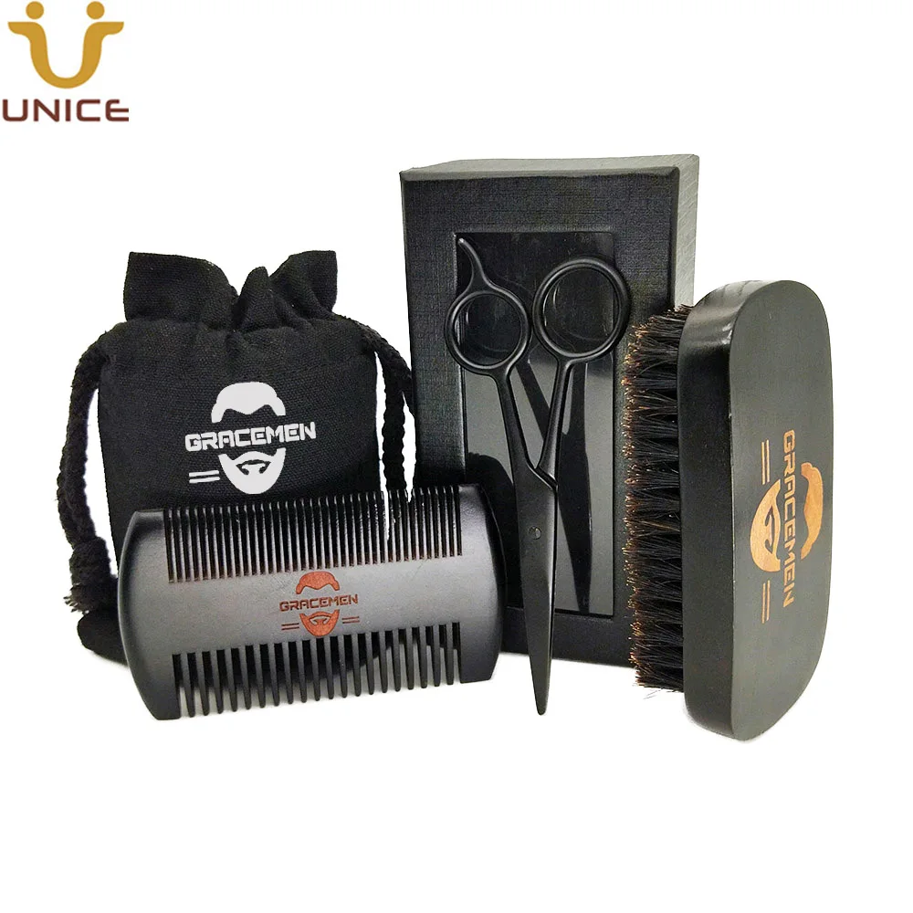 MOQ 100 Sets OEM Custom LOGO Black Beard Care Set with Bag & Box  Beard Brush Fine & Wide Teeth Hair Comb and Grooming Scissors 1 sets 4 modulus 4m worm rod with worm gear 4m 10t 10 teeth 45 steel reduction ratio 1 10 worm rod with process hole