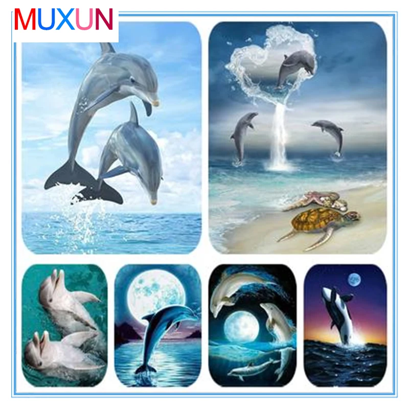 Алмазная 5D Вышивка Muxun сделай сам полноразмерная круглая картина с дельфином