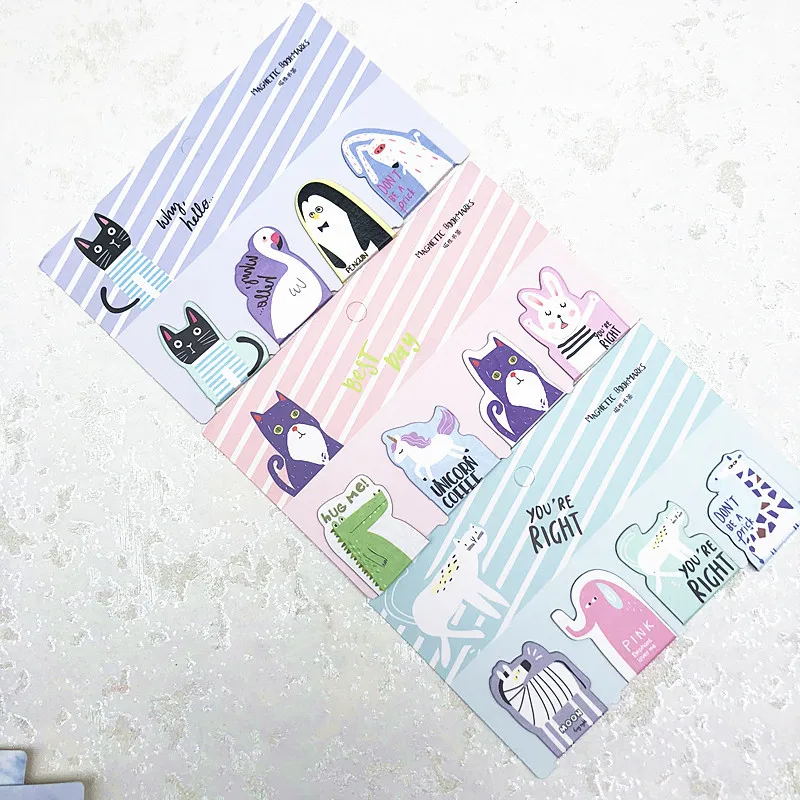 4 pcs/set Cactus Bear cat Magnetic Bookmarks Books Marker of Page Stationery School Office Supply Student Rewarding Prize - Цвет: Random 1set L
