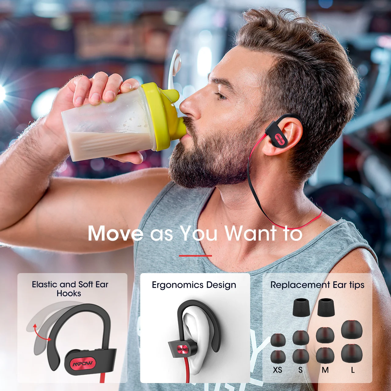 Mpow Flame IPX7 Waterproof Bluetooth Headphones V5.0 Earphone with CVC6.0 Noise Canceling Mic HiFi Stereo Wireless Sport Earbuds