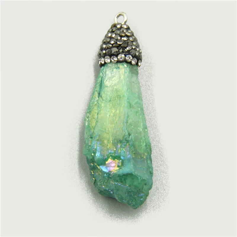 

Irregular Natural Healing Gem Stone Crystal Gradient Green Yellow Copper Rhinestones Jewelry Women Necklace Pendant Accessories