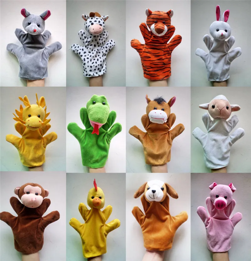 Funny Animals Hand Puppets Plush Toys Chinese Zodiac Style Cartoon Hand Puppets Baby Kids Educational Toys Large Size 12pcslot (1)