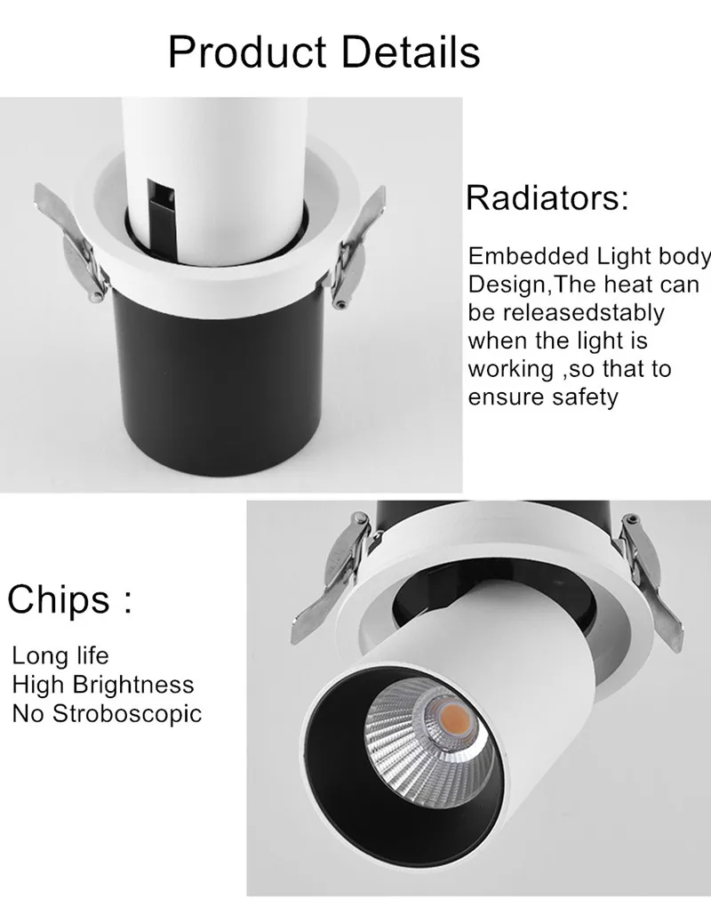 Складной встраиваемый светильник с регулируемой яркостью 7 Вт 10 Вт 12 Вт 15 Вт CREE/Bridgelux с корпусом на 360 градусов вращающийся круглый квадратный потолочный точечный светильник