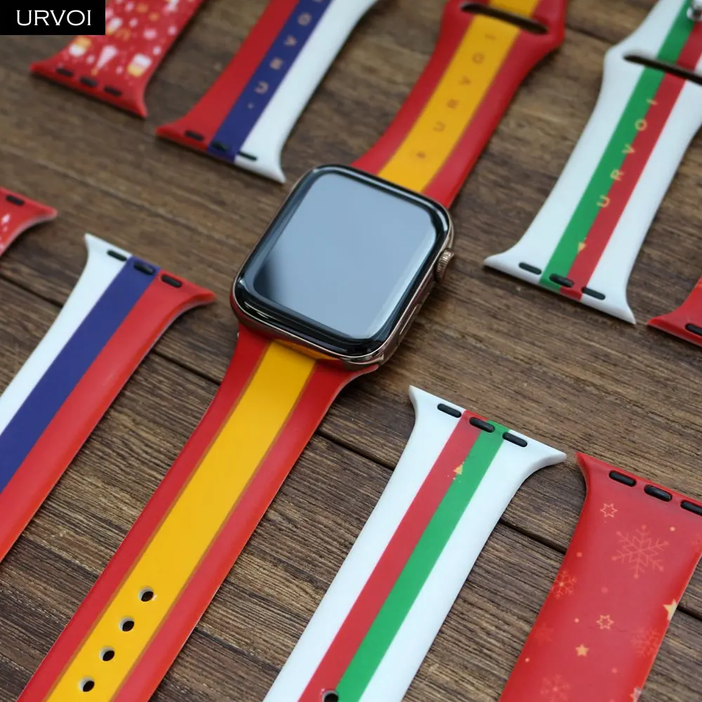 URVOI силиконовый ремешок с принтом для Apple Watch series 5 4 3 2 1, Рождественский спортивный ремешок для iWatch, наручные часы с логотипом, Российская Испания