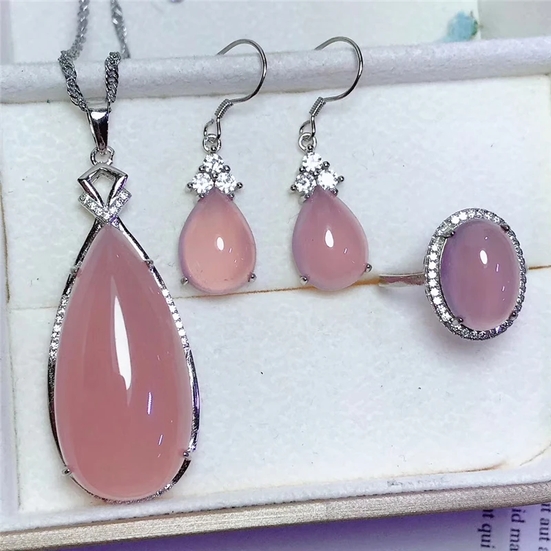 Jadery 925 пробы Серебряное ожерелье/серьги/кольцо для женщин натуральный зеленый розовый красный нефрит ювелирные наборы свадебные ювелирные изделия подарки