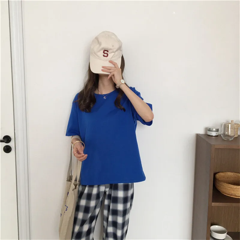 95% Cotton Candy Colors T Shirt Summer Women Loose Solid Tee Shirt Female Short Sleeve Tops Tees Causal O-Neck Basic T-shirt