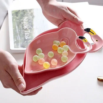 

Creative Flamingo Ceramic Tableware Plate Rice Bowl Snack Plate Dessert Fruit Plate Tableware Girl Xmas Gifts