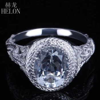 

HELON Solid 10K White Oval 10x8mm Genuine White Topaz Vintage Fine Jewelry Engagement Ring Women Birthday Anniversarry Best Gift