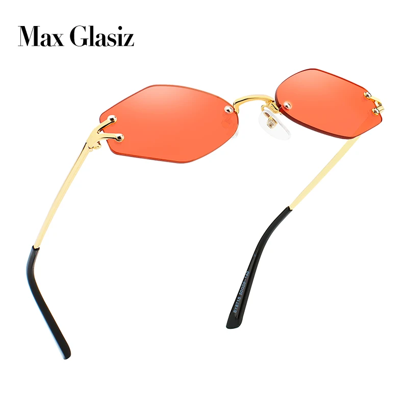 MAX Модные женские очки без оправы с бриллиантами, острые солнцезащитные очки, популярные мужские прозрачные желтые линзы, UV400
