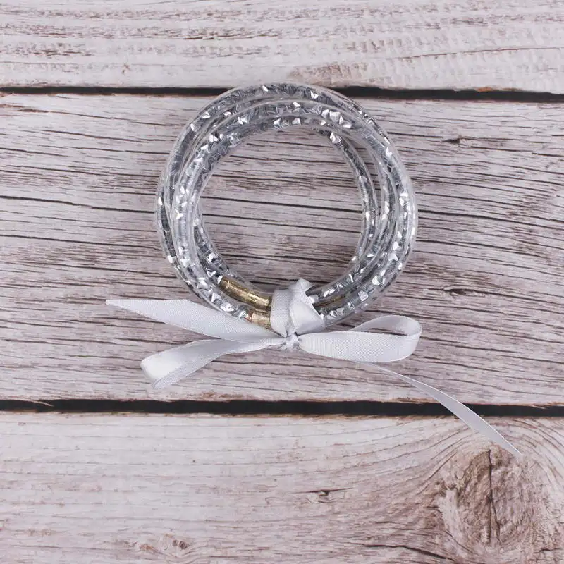 Colorful Beaded Bowknot Jelly Bangles Women Silicone Round Friendship Bracelet