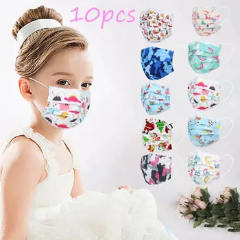 

Mascarilla 10pc Kids Mask Children's Christmas Face Mask Fashion Printed Mask Disposable Face Mask Kids Mouth Caps Disposable