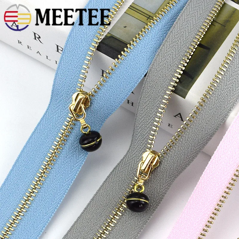 

60CM 3# Open End Zippers for Sewing Pearl Slider Puller Decoration Metal Zippers Clothes Zip DIY Craft Tailor Accessories ZA044