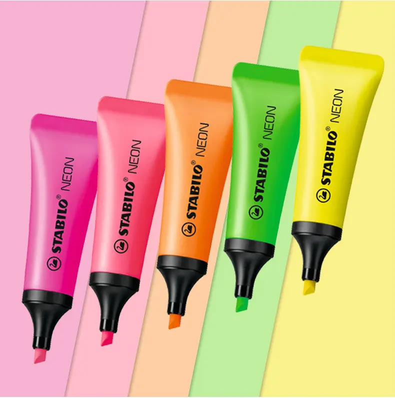 4 Pack Highlighter Pens Assorted Set Colours Yellow Pink Orange Blue Chisel Tips