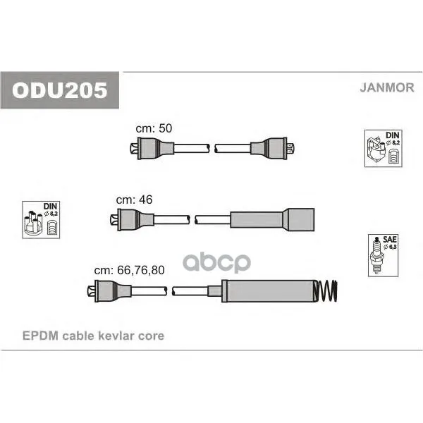 Комплект Проводов Зажигания Opel: Ascona C 1.8/2.0/Kadett 1.8 82-88 Janmor арт. ODU205