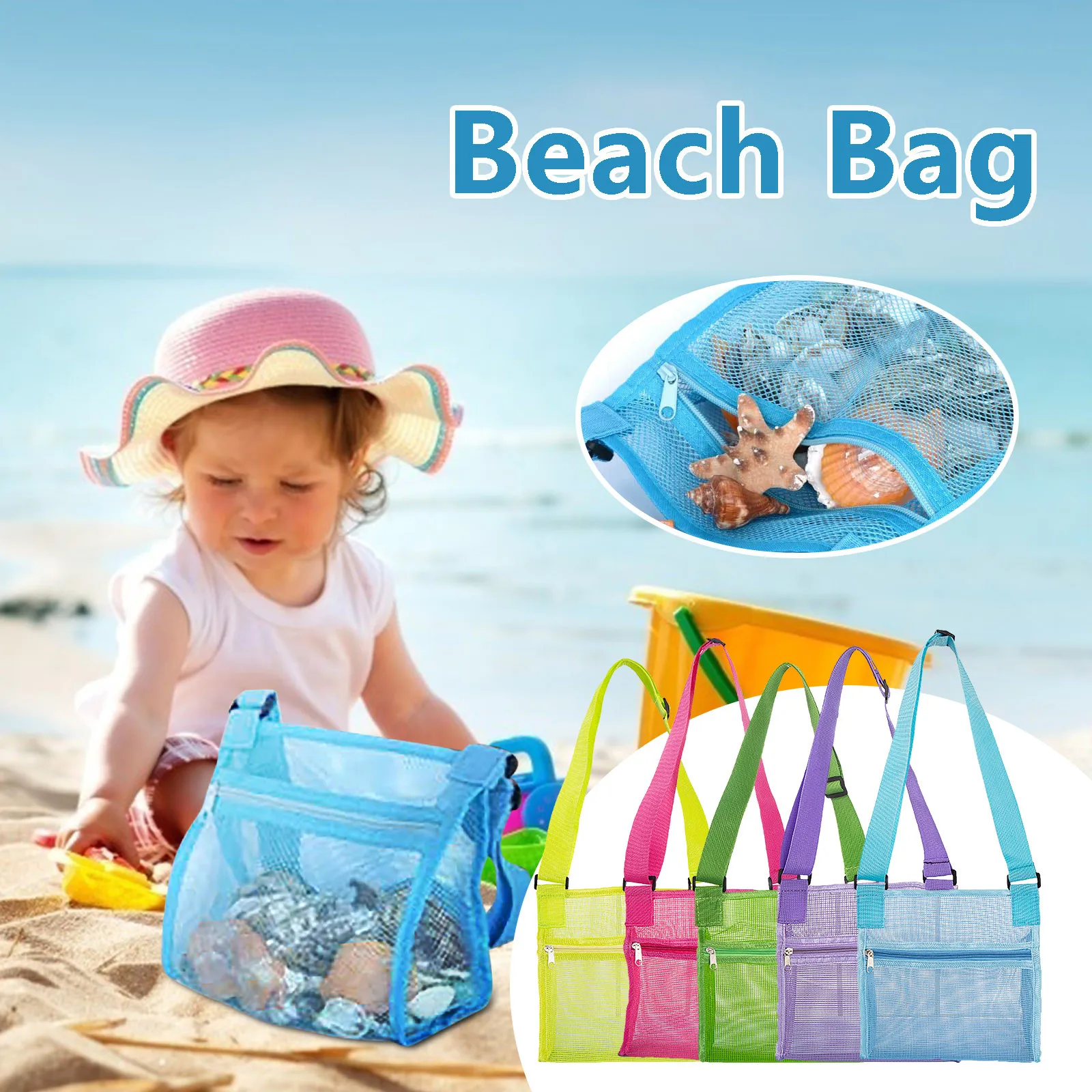 Hangarone Bolsa para juguetes de playa con cordón bolsa de malla bolsa de malla juguete de agua plegable bolsa de playa portátil juguete de arena 