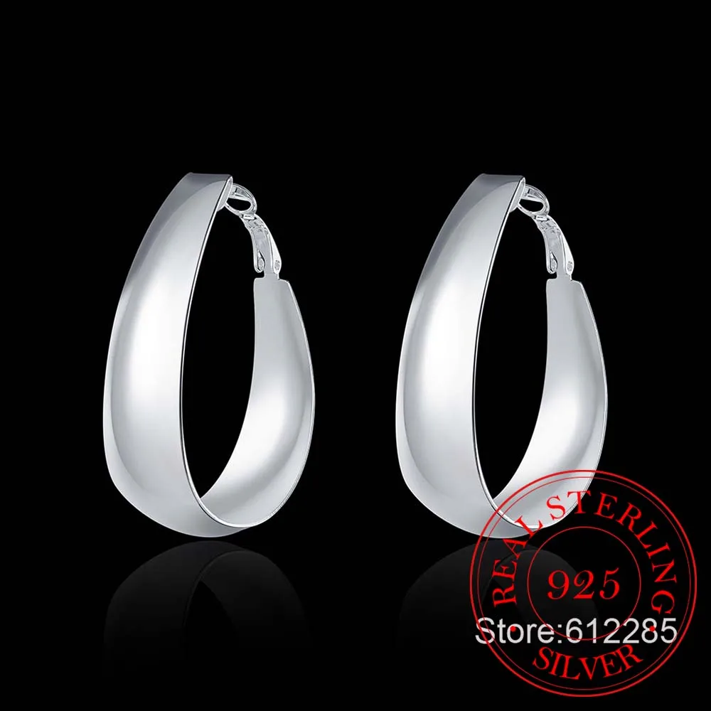 Серьги кольца женские из серебра 925 пробы модные корейские гладкие серьги с