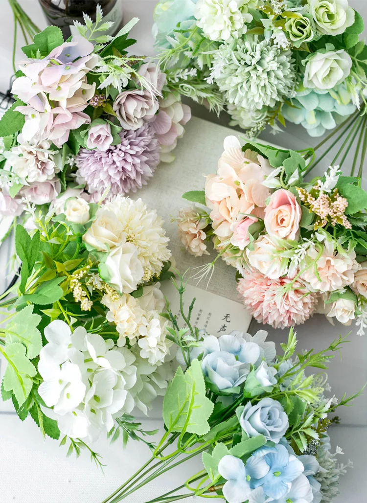Silk Rose Artificial Flowers Bouquet 7 Branch Rose Wedding Bouquet Fake Flower For Home Wedding Decoration