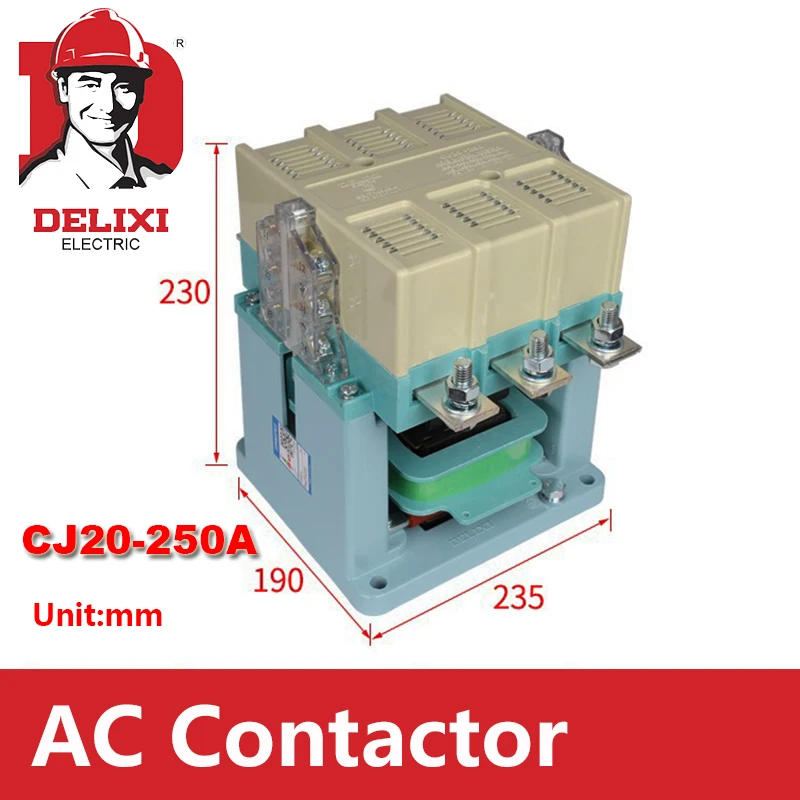 

DELIXI 250A AC Contactor 3 Phase CJ20-250A 2NO 2NC Coil Voltage AC 220V 380V