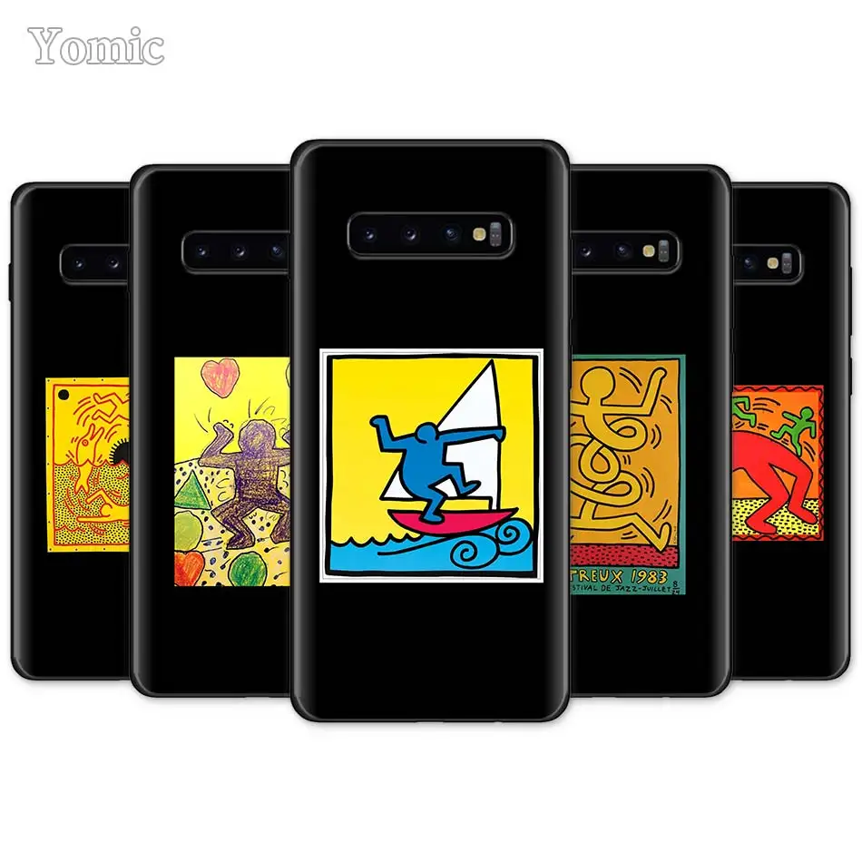 

Black Silicone Cases for Samsung Galaxy S10e S10 S8 S9 Plus S7 A40 A50 A70 Note 8 9 Soft Mobile Phone Bag Cover Keith Haring art