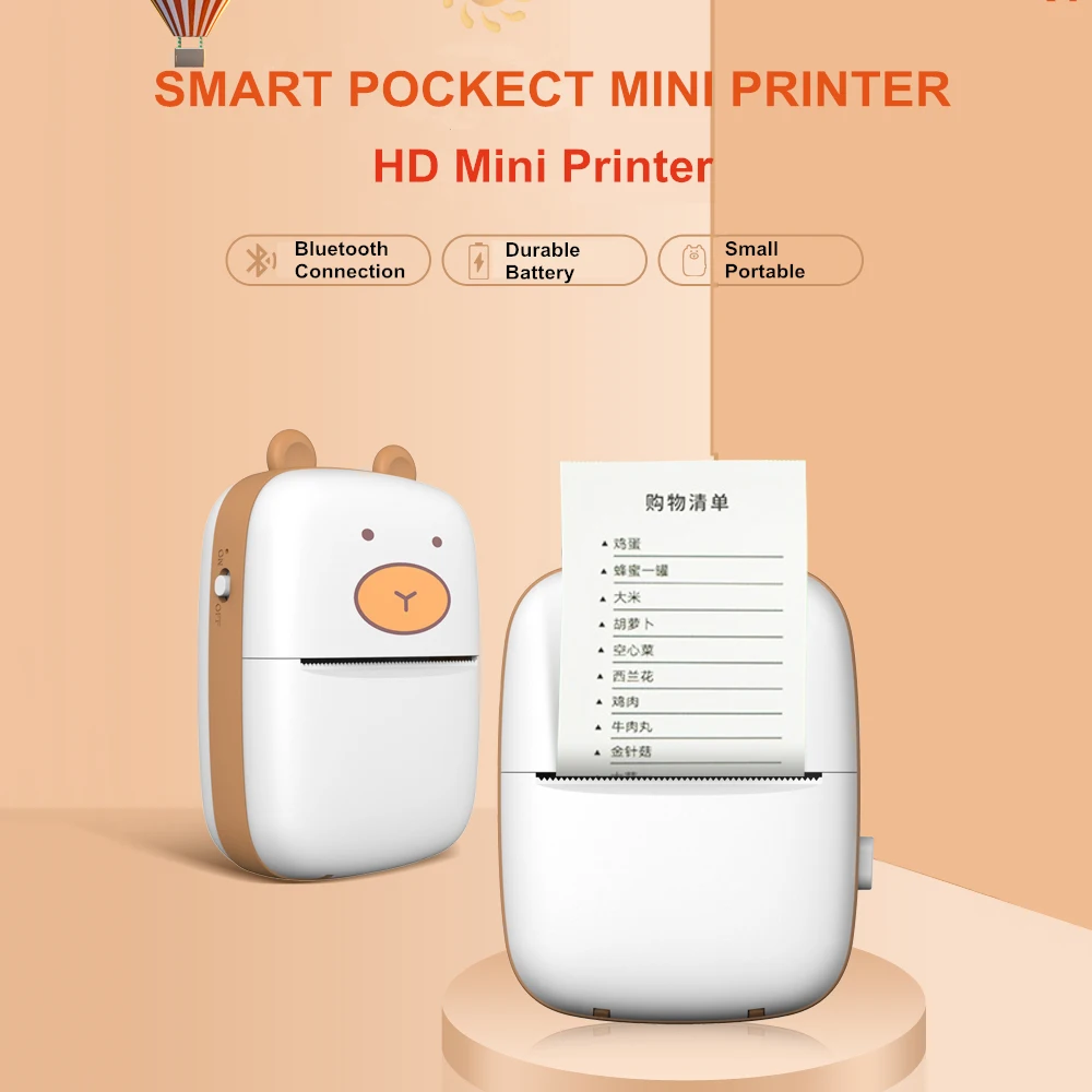 

Smart Pocket Mini Printer HD Portable BT Connection Wireless Printer Pocket Cute Appearance Photo Printing Label Notes